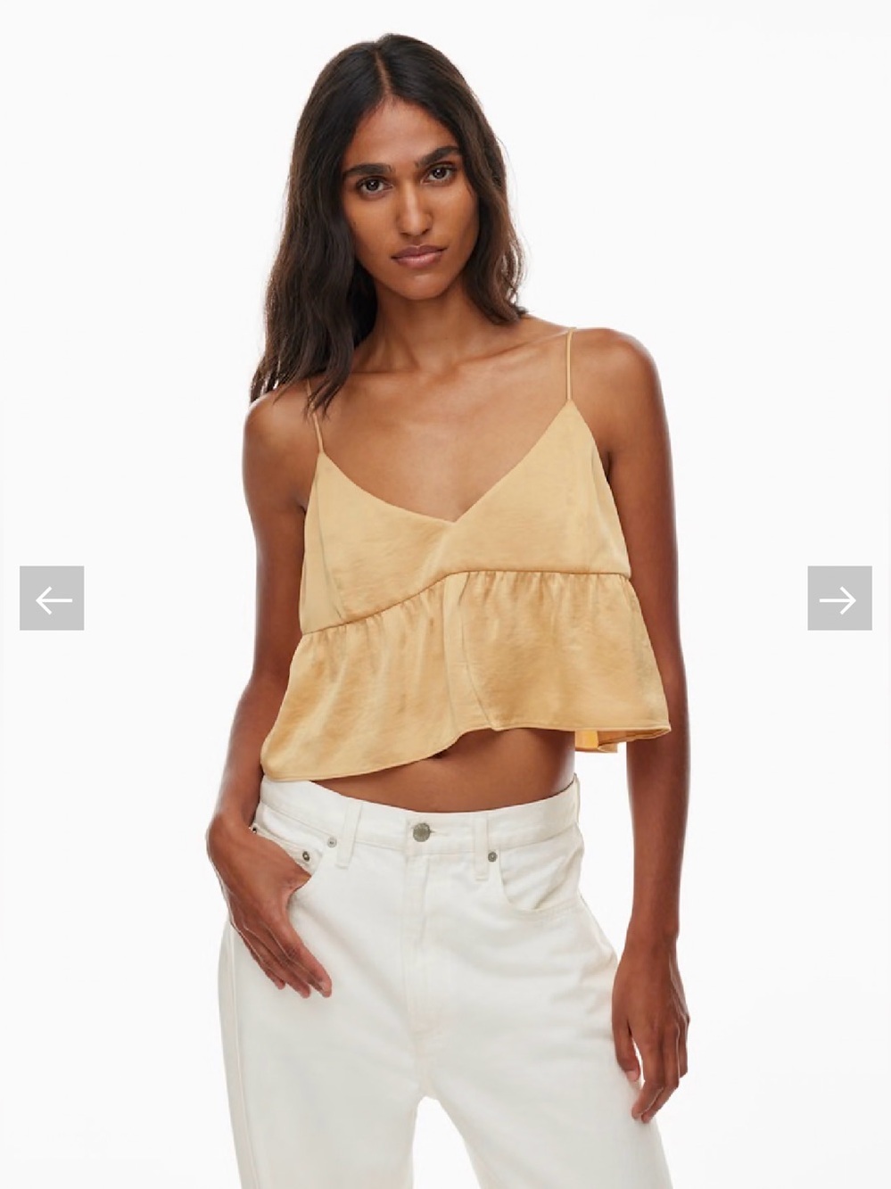 Aritzia Wilfred Lover Satin Camisole Apricot Peach Babydoll Cropped Top Size M
